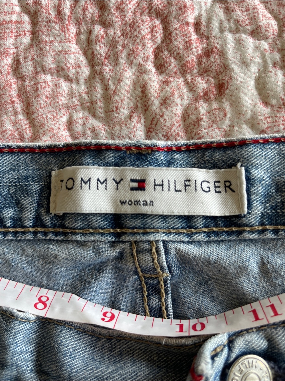 Tommy Hilfiger Light Wash Denim Shorts with Red Trim - Picture 2 of 7